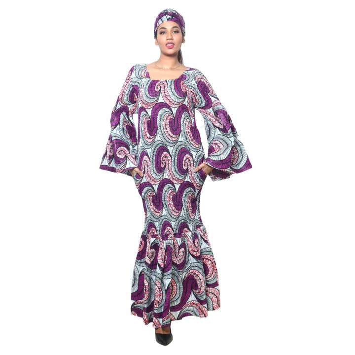 Maxi sirène à smocks pour femmes à épaules dénudées -- FI-50075 pour la vente par African Stars