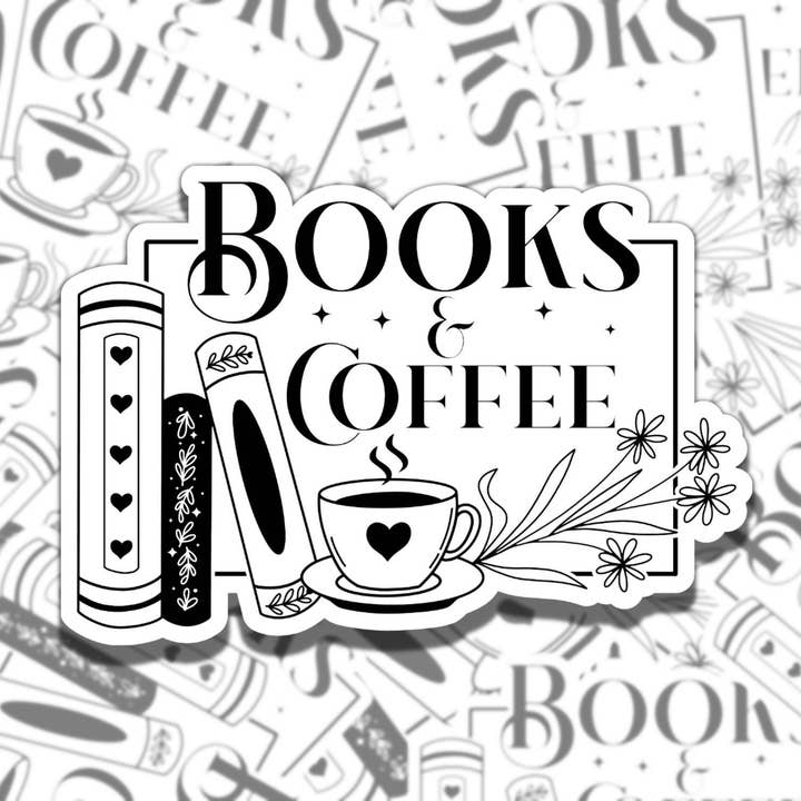 Books and Coffee Reading Vinyl Waterproof Sticker for wholesale by Sticky Sadness Designs