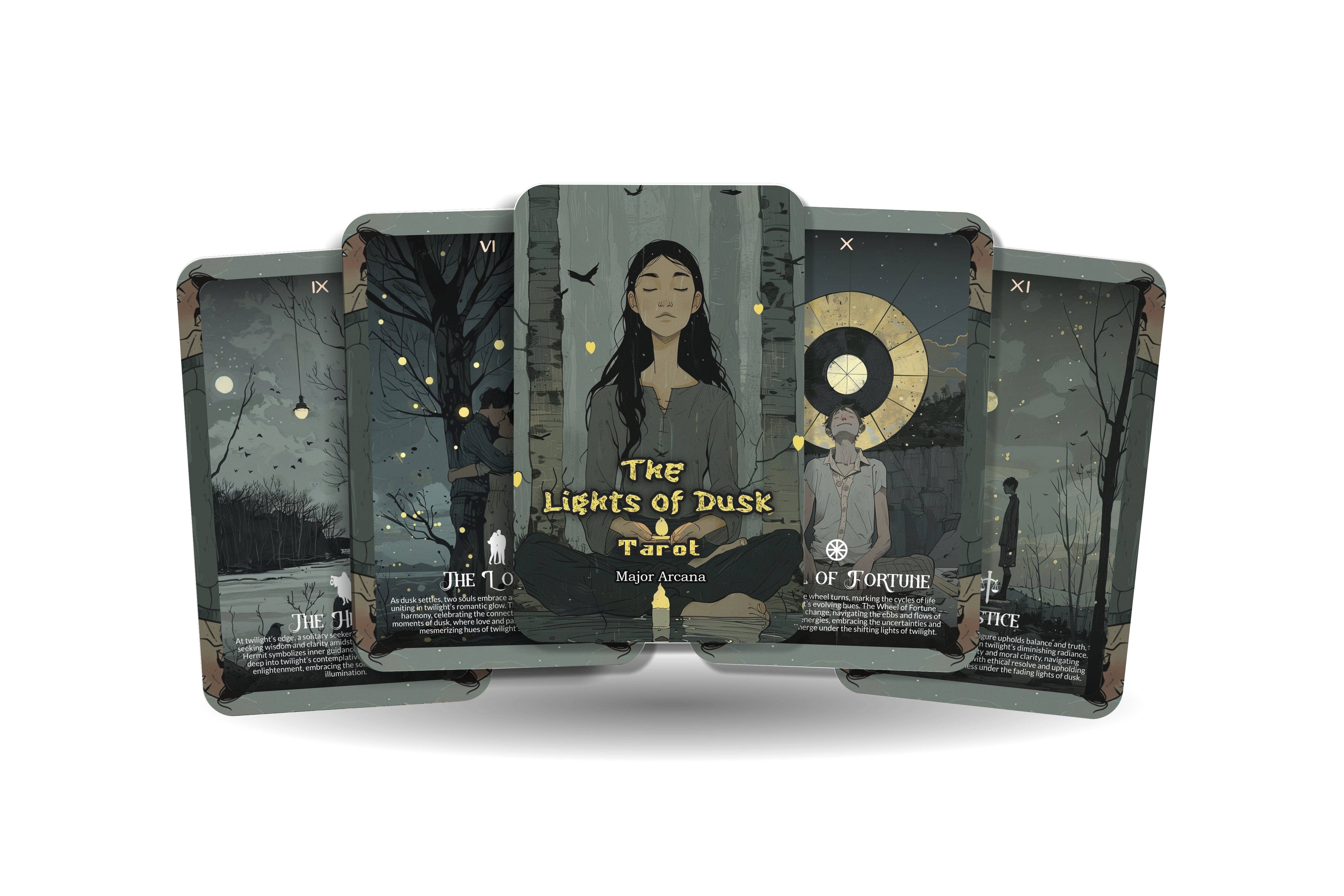Ibiza Tarot USA – wholesale Tarot cards – The Lights of Dusk Tarot - 22 Major Arcana - A unique spiritual journey - Embracing the transitions and mysteries of twilight and dawn.0