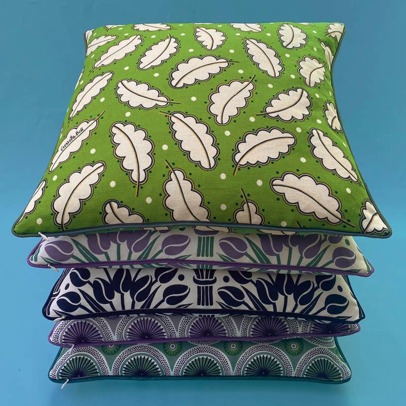 Cressida Bell – wholesale Throw pillow cover – Oak Leaf Cushion Cover with piping - Olive Green1