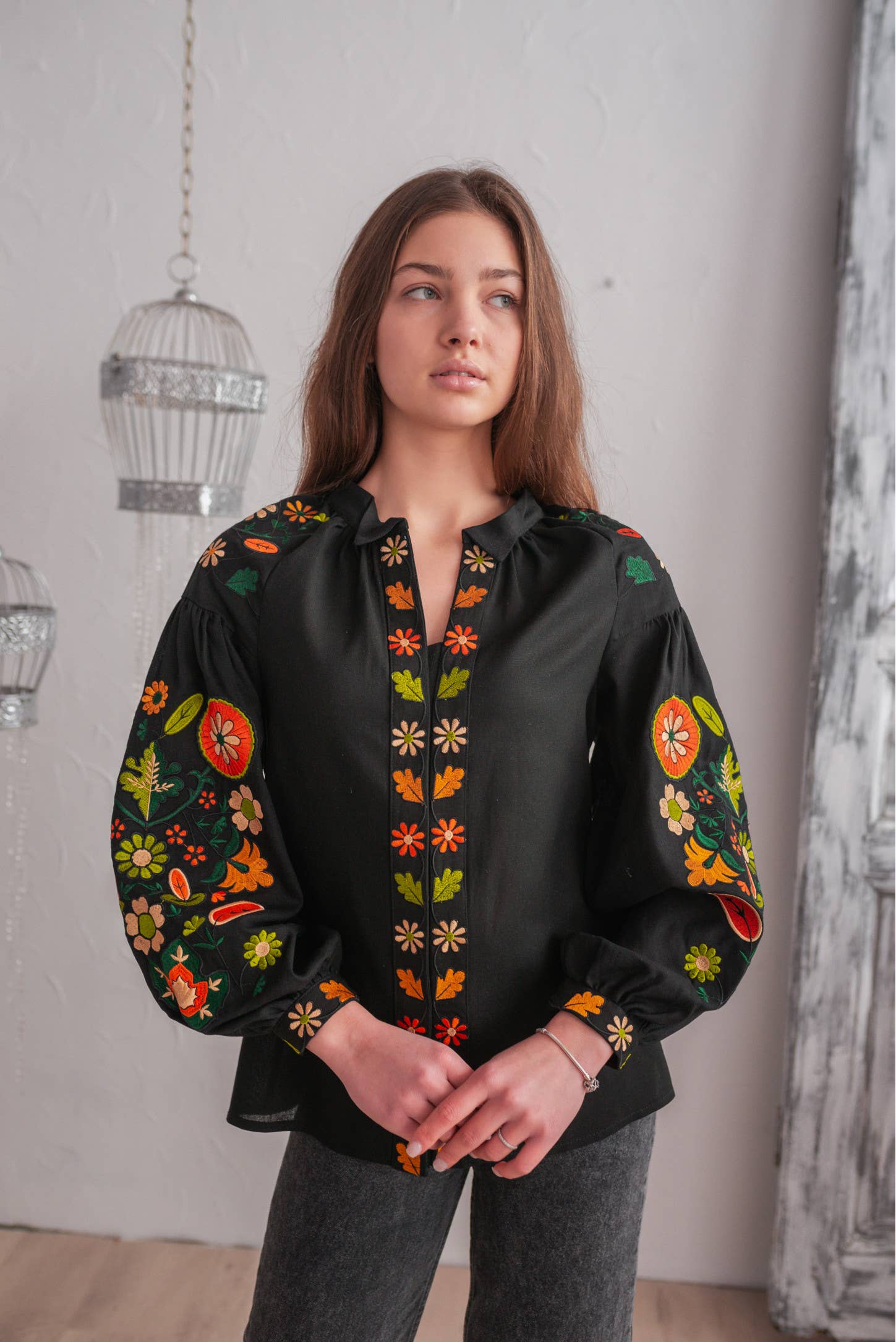 Galychanka – wholesale Blouse – Women’s – Vesnanka Black & Orange Embroidered Blouse