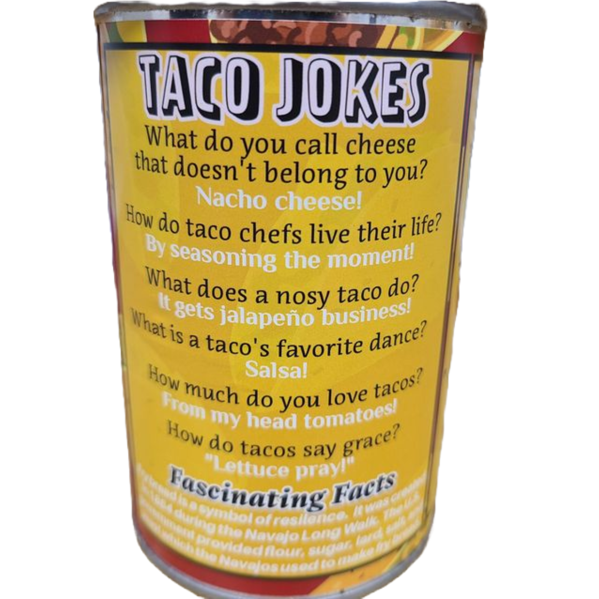 Canned Gifts - Wholesale Gag Gift/Novelty Gift - Canned Frybread Taco | Stuffed Animal Plush w/Jokes | Gift1