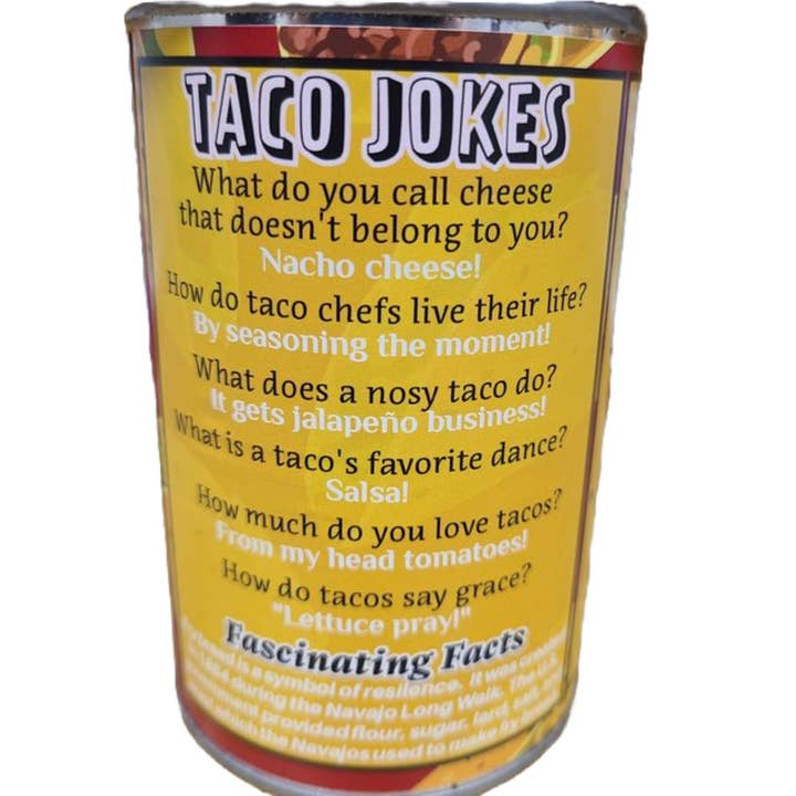 Canned Gifts - Wholesale Gag Gift/Novelty Gift - Canned Frybread Taco | Stuffed Animal Plush w/Jokes | Gift1