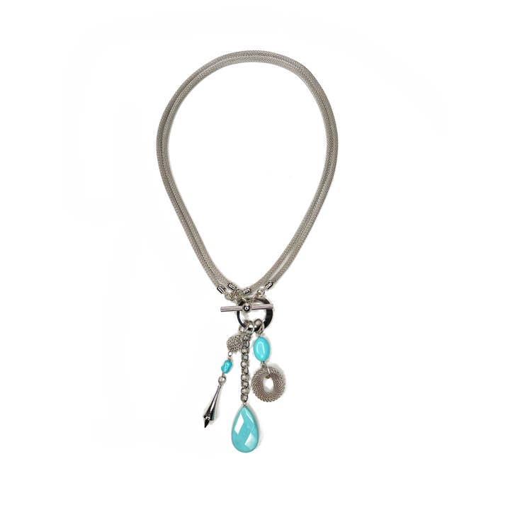 Erica Zap Designs - Wholesale Pendant/Charm Necklace - Convertible 2 Way Mesh Necklace with Stone and Mesh Drops1