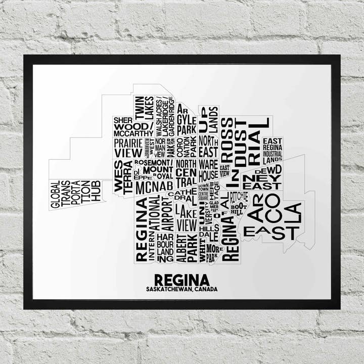 Regina Saskatchewan Neighbourhood Typography City Map Print for wholesale by Damon D Chan