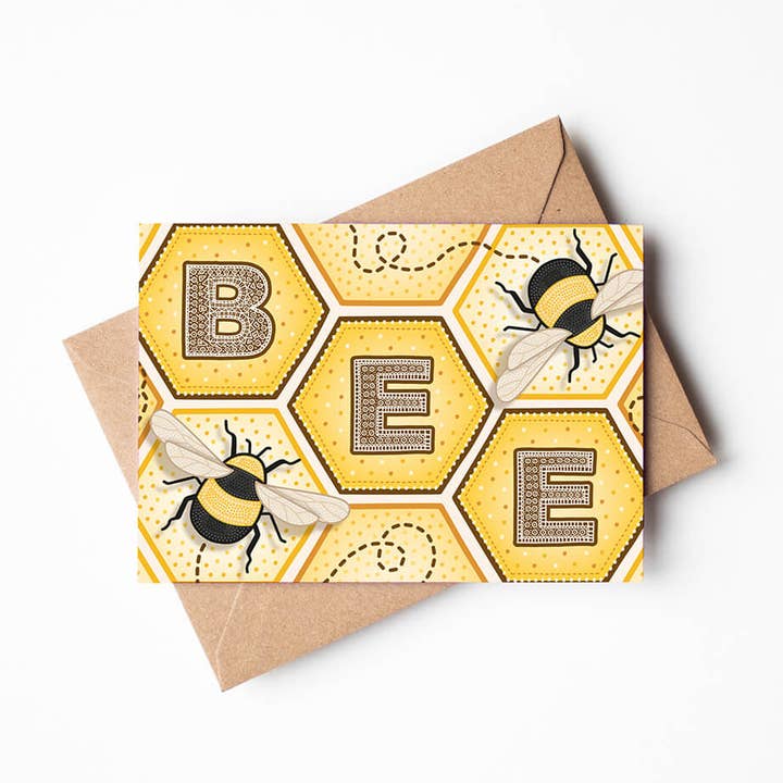 Yellow Bee Greeting Card for wholesale by Jess A Little Creative