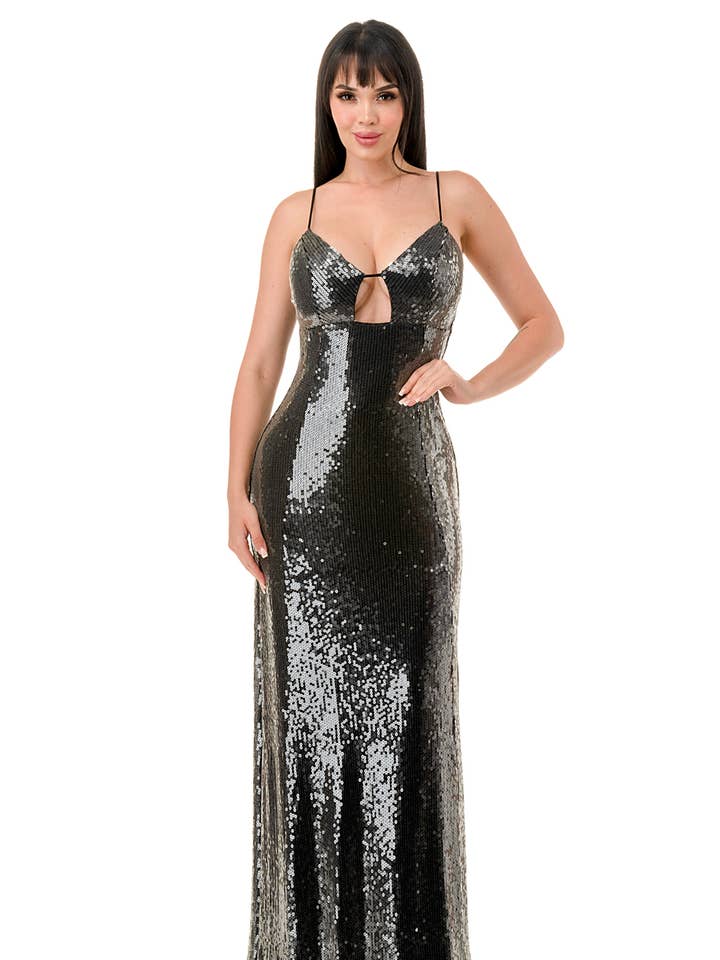 CD40847: SEQUIN EMBELLISHED CUT OUT A-LINE MAXI DRESS for wholesale by Lovesome