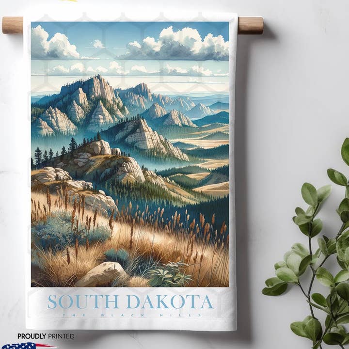 South Dakota Landmark & Landscape Watercolor Kitchen Towel for wholesale by ADDLE iNK