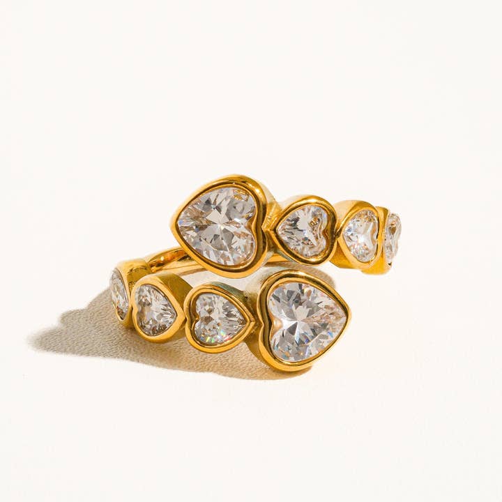 Wyatt 18K Gold Non-Tarnish Rhinestone Heart Ring for wholesale on Faire