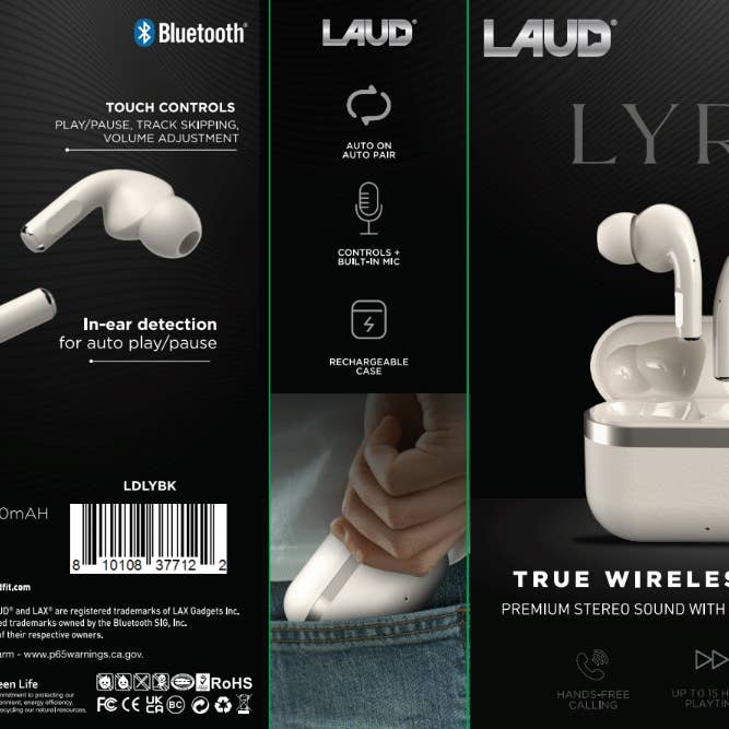 LAX Gadgets - Wholesale Headphones - Lyrix Wireless Earbuds - Superior Sound - Retail Pack