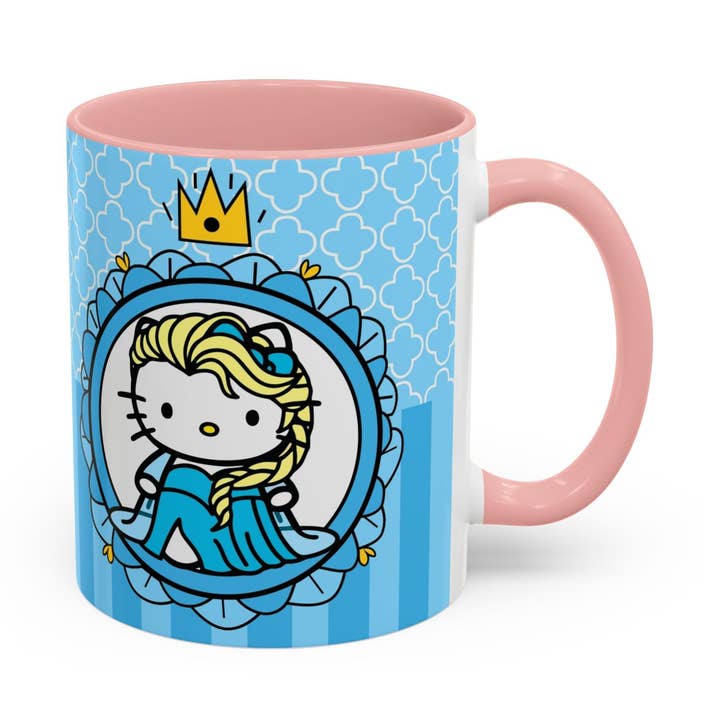 Princess Cat Illustration Accent Coffee Mug | Blue Striped Ceramic for wholesale by Le Paperie Co