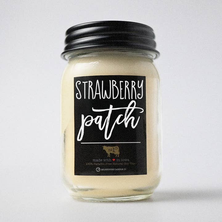 13 oz Mason Jar Candle: Strawberry Patch for wholesale by Milkhouse Candle Company