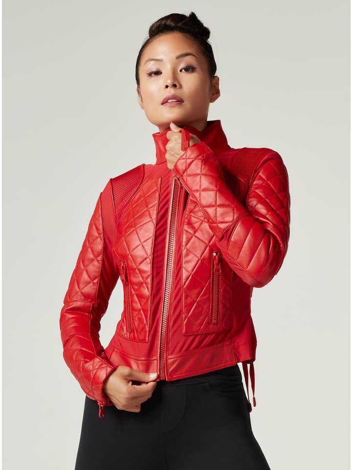 Classic Leather Mesh Moto Jacket - Haute Red for wholesale on Faire3