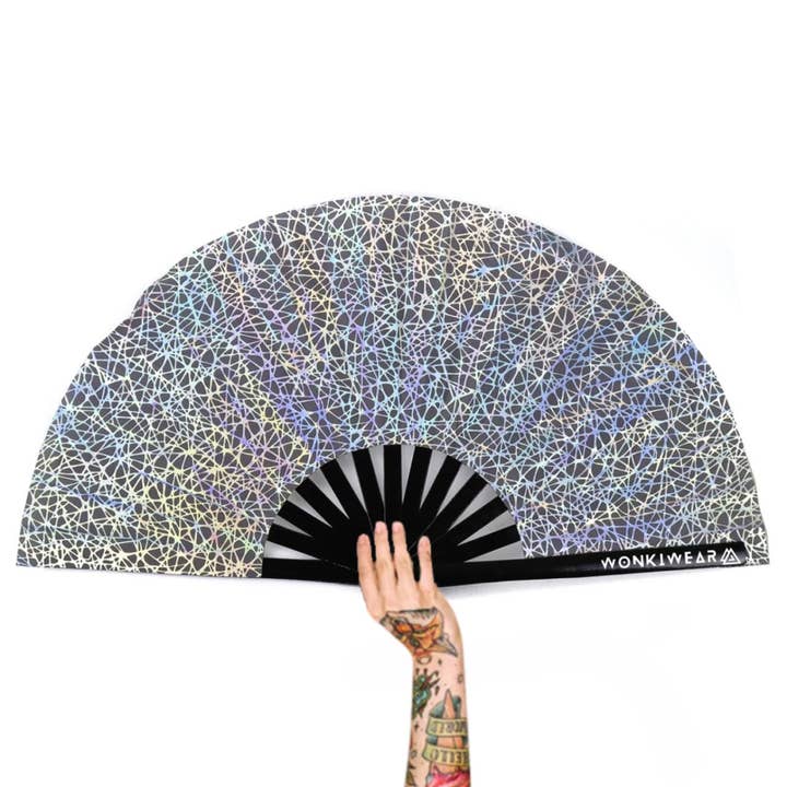 XL Festival Fan - Flash Reflective, Silver Web for wholesale by Wonkiwear Ltd