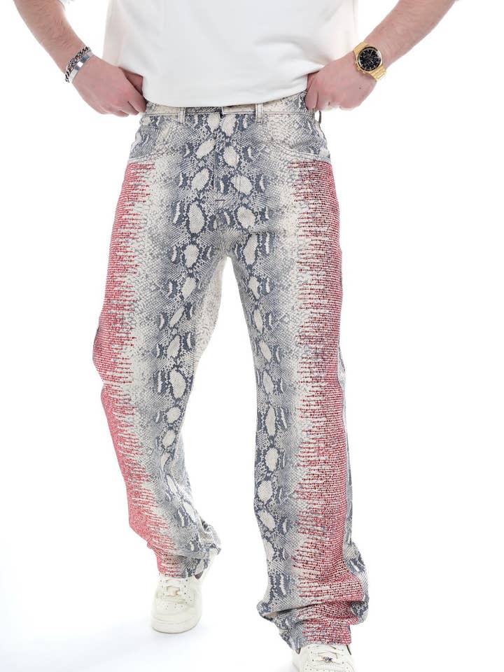 Premium Baggy Full Stoned Leopard Denim Jeans for wholesale by PremiumDenim