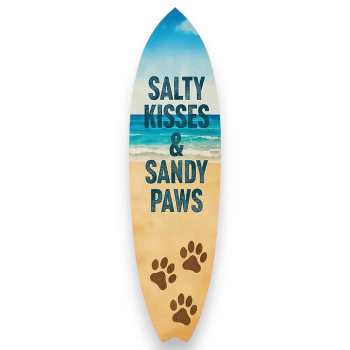 Outdoor Dog Surfboard Wall Art Salty Kisses Sandy Paws for wholesale by JennyGems