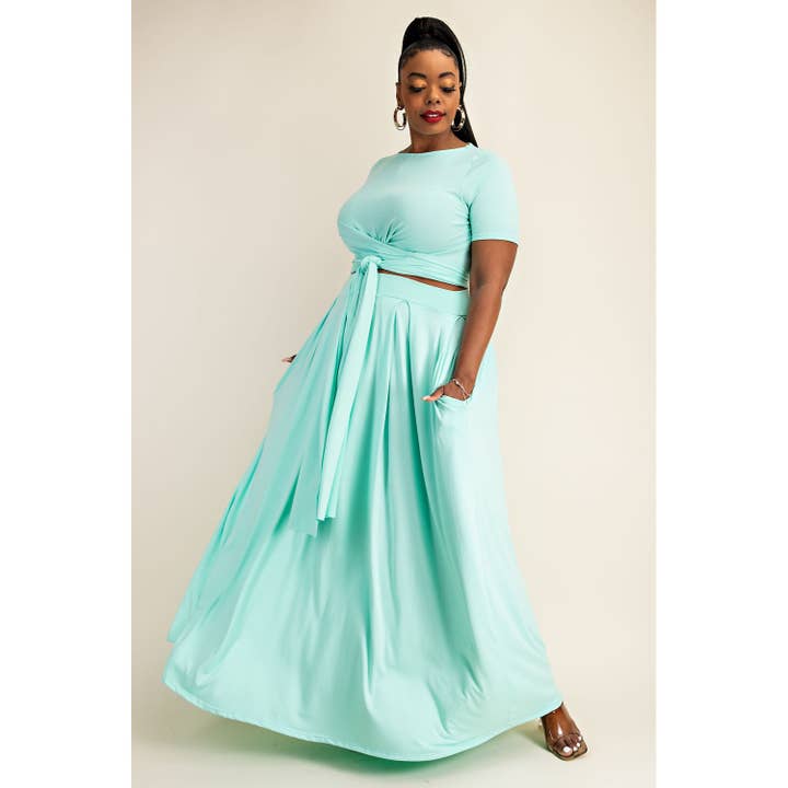 PLUS WRAP AROUND SHORT SLEEVE TOP MAXI SKIRT SET for wholesale by Black Pearl Clothing