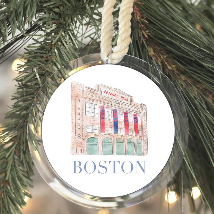 Adorno navideño en acuarela de Fenway Park Boston para venta al por mayor de WonderfullyWrittenCo