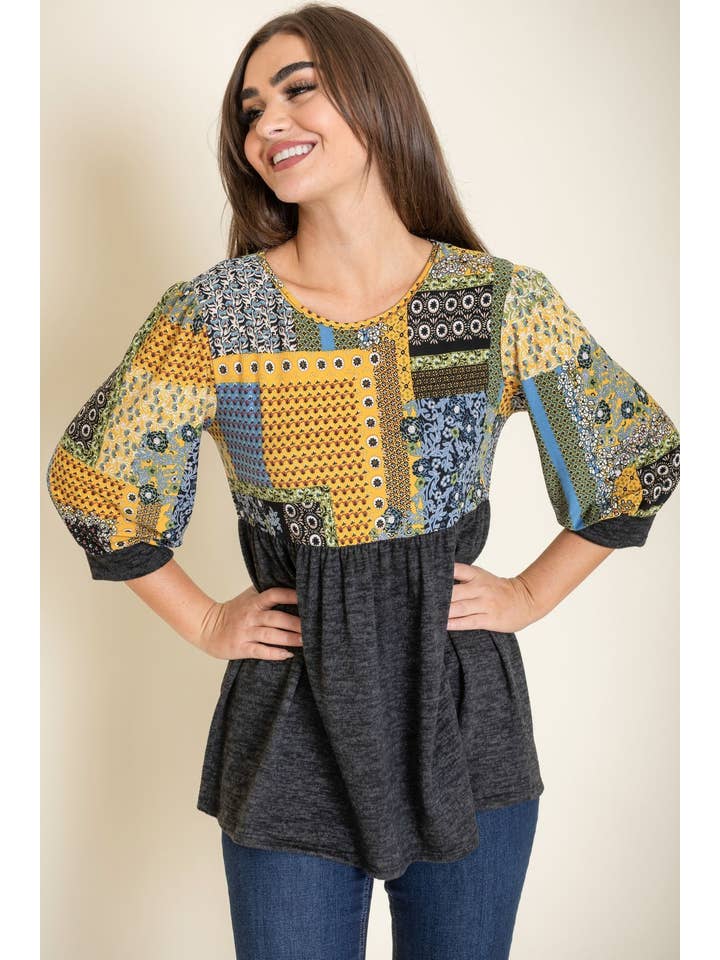 EG fashion – Engroshandel Tunika - Dame – 3/4 ærme Quiltet Mønster Tunika1