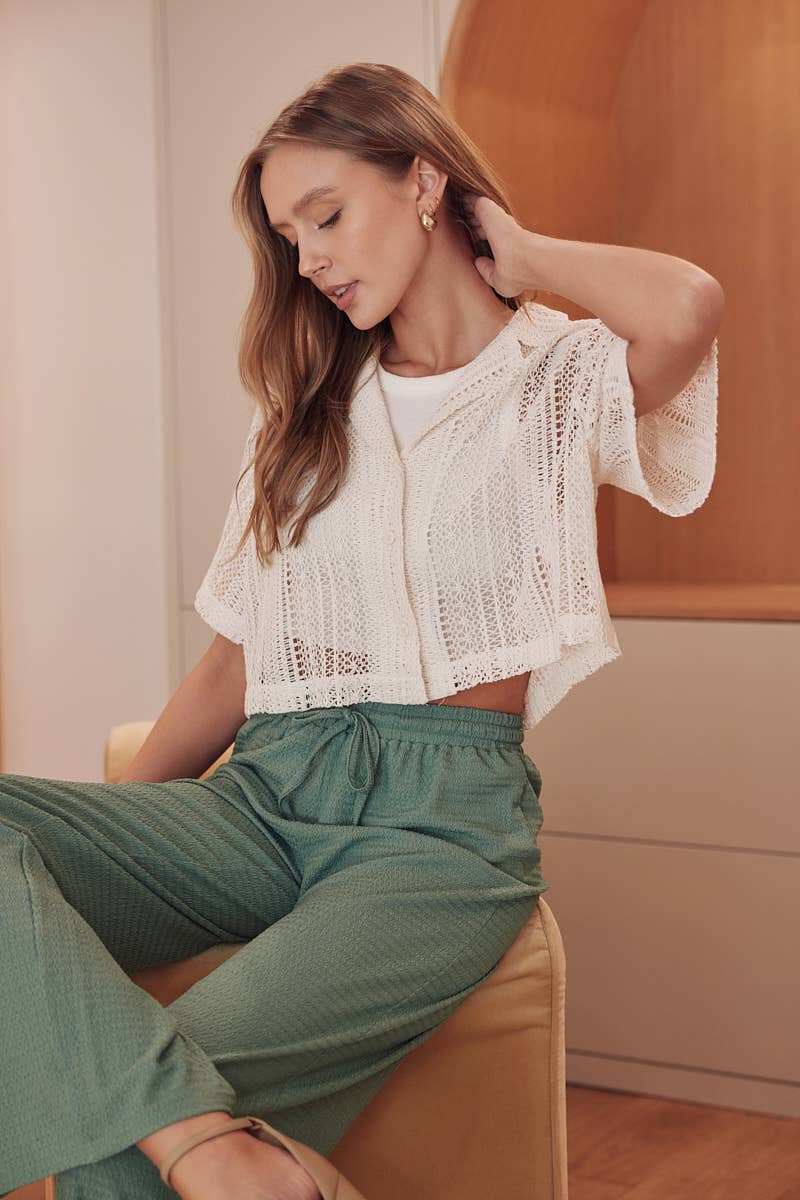 CRÈME Haut court en crochet chic et tendance pour l'été - TI6274FO en vente sur Faire6