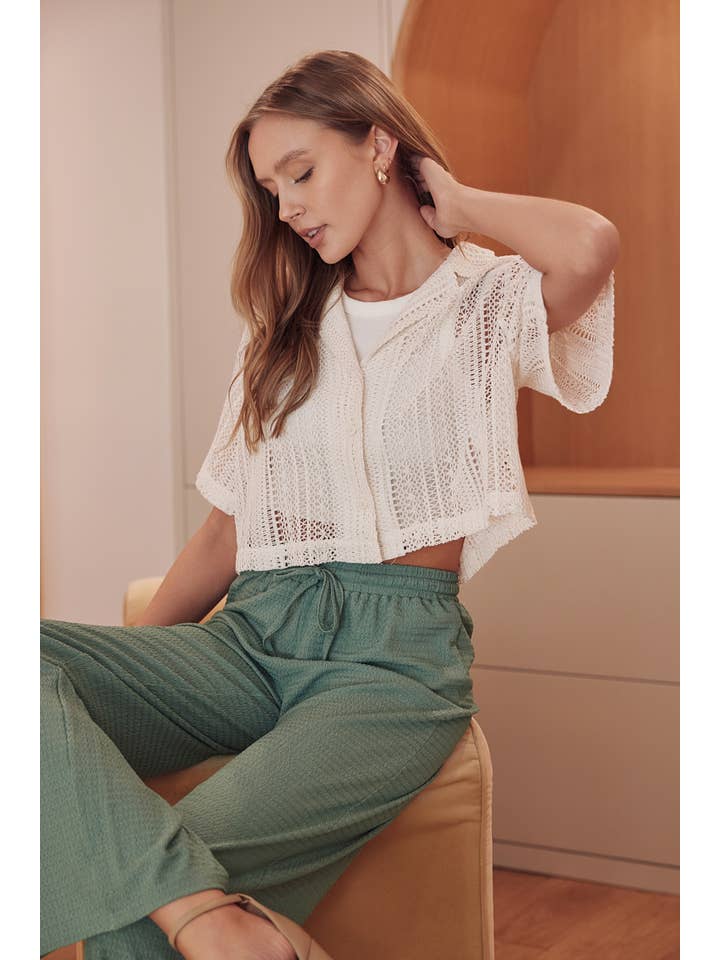 CRÈME Haut court en crochet chic et tendance pour l'été - TI6274FO en vente sur Faire6