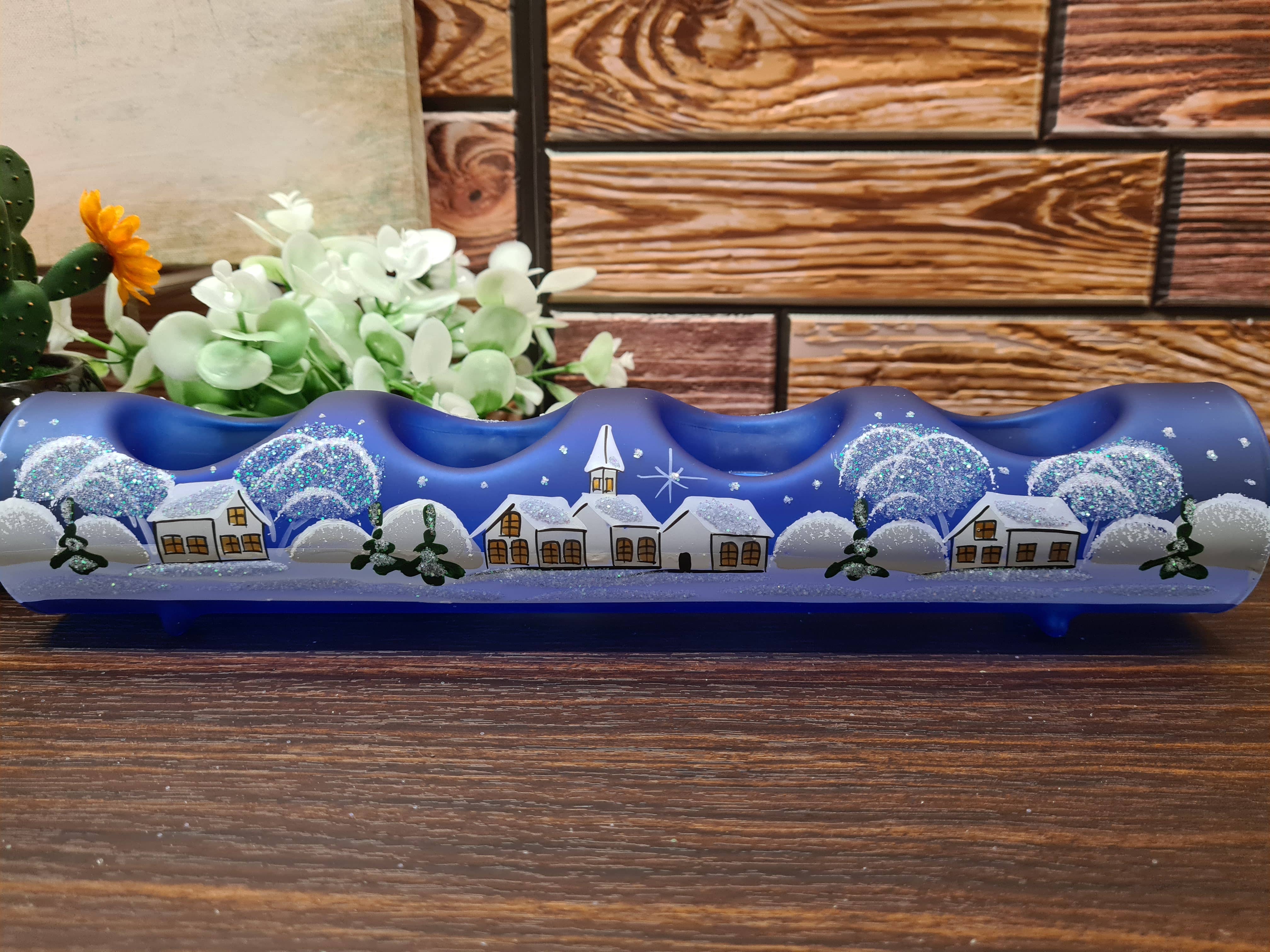 Glass by Iness - Wholesale Candle Holder - White Church In Winter Wonderland Collection - Candle Holder31