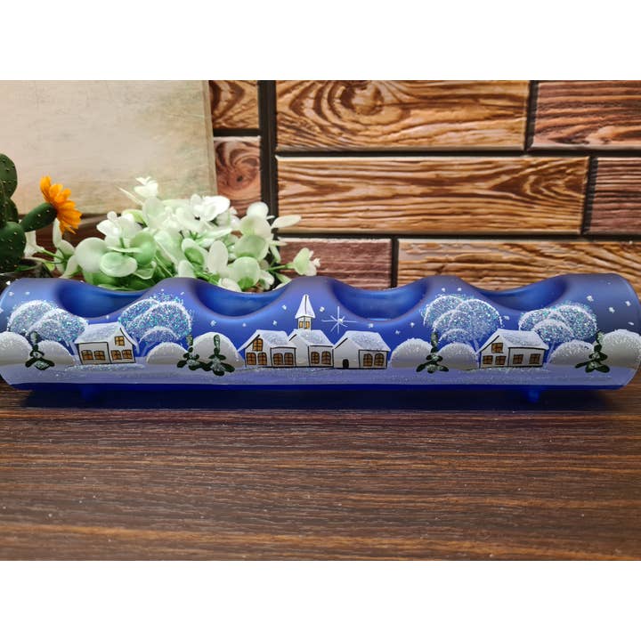 Glass by Iness - Wholesale Candle Holder - White Church In Winter Wonderland Collection - Candle Holder31