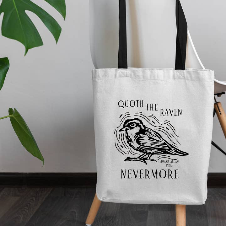 Fly Paper Products - Wholesale Tote Bag - Unisex - Quoth the Raven, Nevermore. Edgar Allan Poe Tote 1