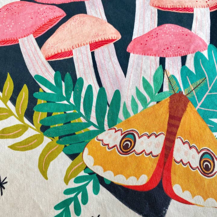 Dream Folk Studio - Wholesale Tea Towel - Midnight Mushrooms Linen Cotton Handmade Tea Towel3
