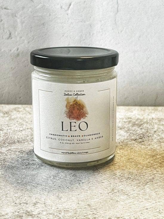 Poppy & Ember - Wholesale Jar/Filled Candle - Leo Zodiac Crystal Candle