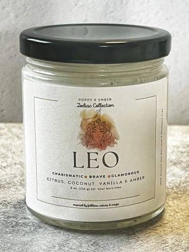 Leo Zodiac Crystal Candle for wholesale by Poppy & Ember