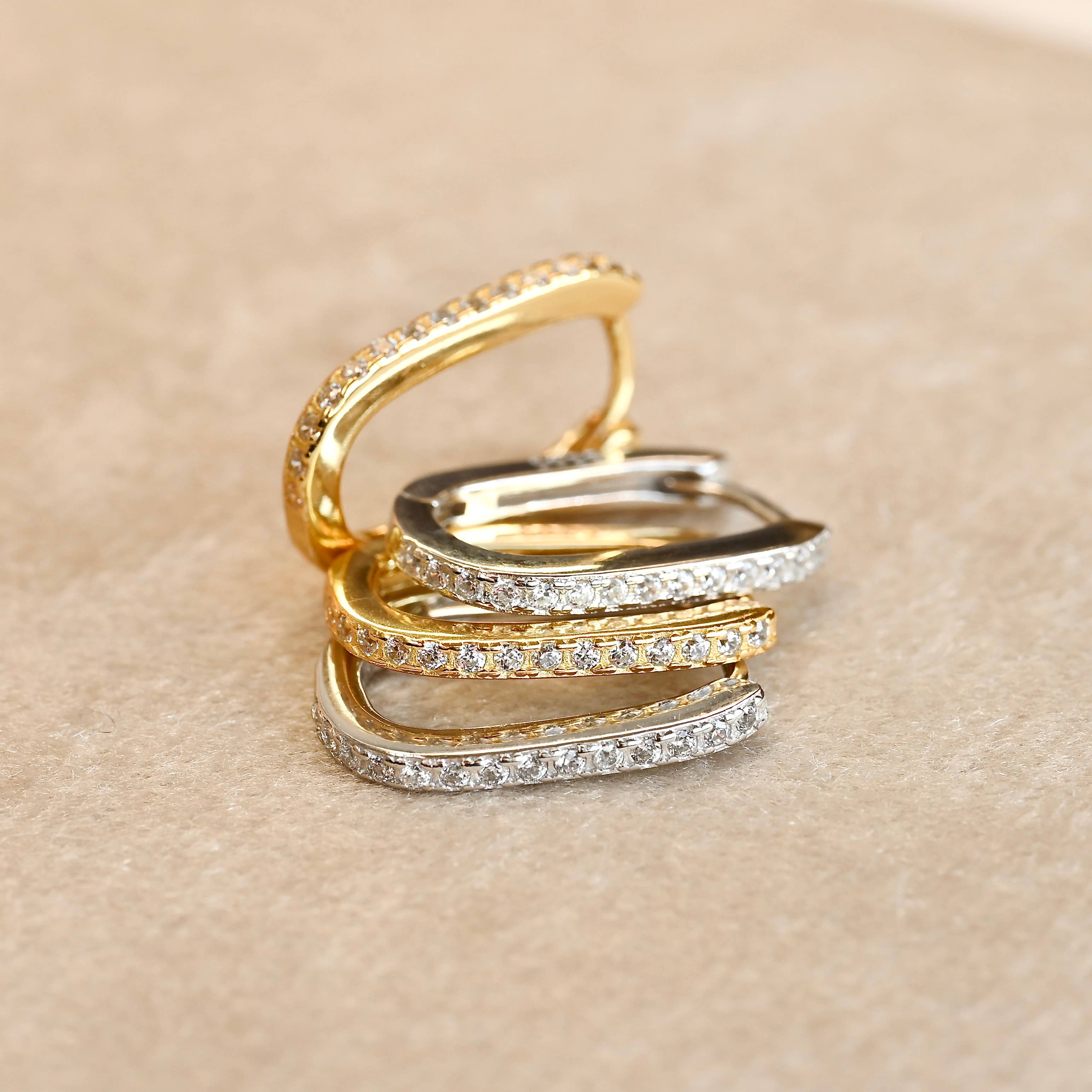 Blueyejewelry - Wholesale Hoop Earrings - Diamond U Hoops - 925 Silver Pavé Link Hoop Earrings