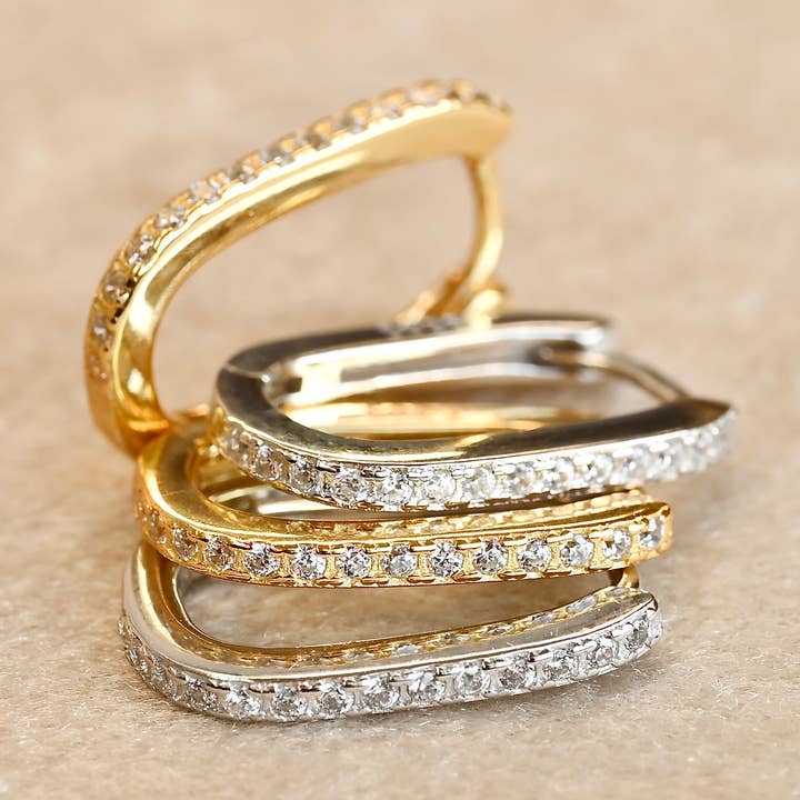 Diamond U Hoops - 925 Silver Pavé Link Hoop Earrings for wholesale by Blueyejewelry