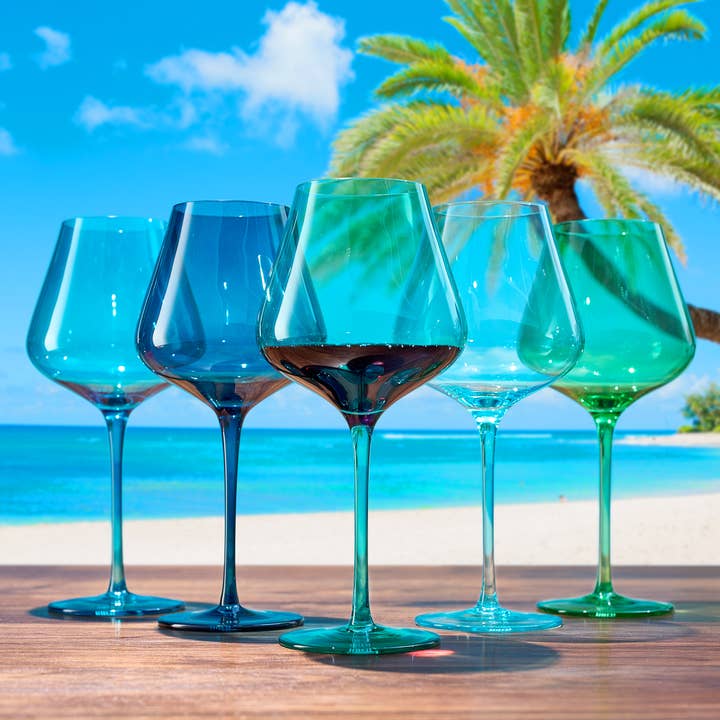 The Wine Savant / Khen Glassware - Wholesale Wine Glass - Beaches of Hawaii Wine Glassware | 5 Set, 20 OZ