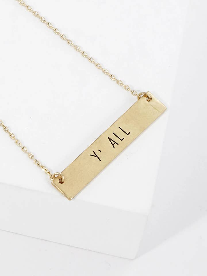 You All Engraved Horizontal Bar Pendant Necklace for wholesale by Wild Honey
