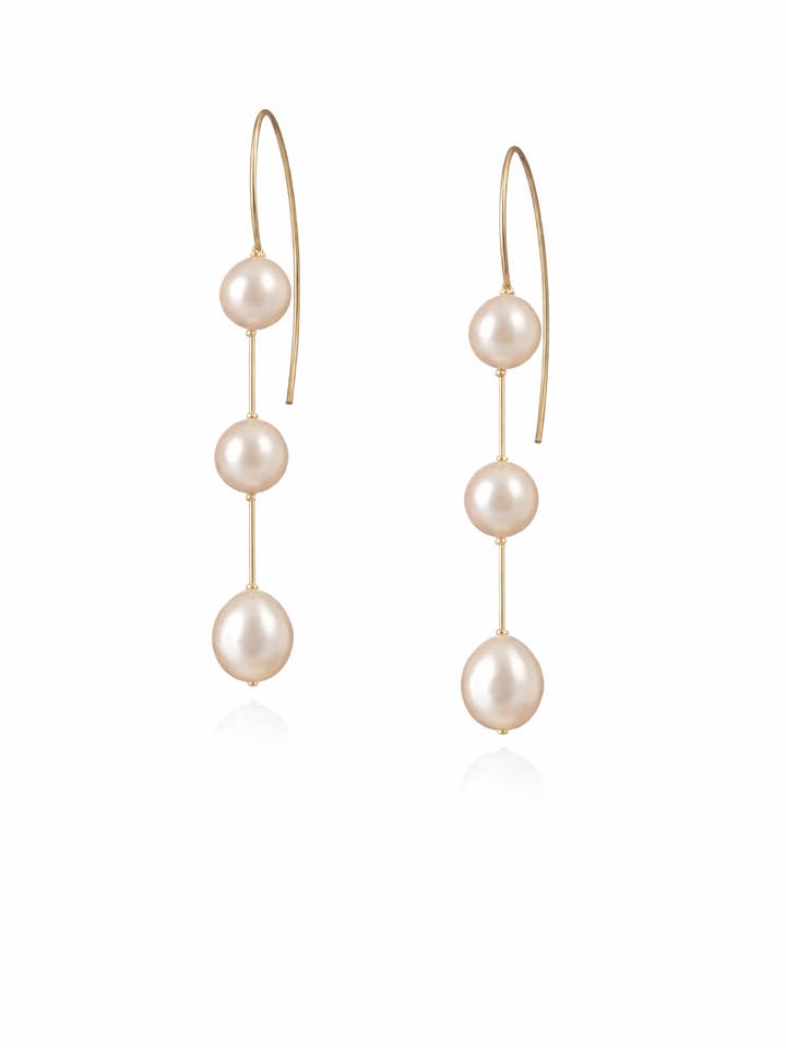 Lumière Triple Pearl Drop Earrings for wholesale by Le Zohar