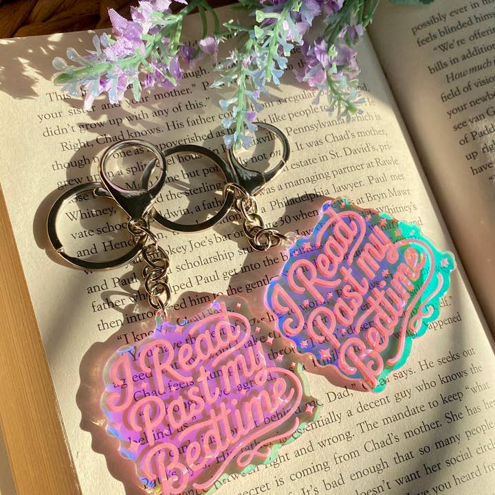 I Read Past Bedtime Book Bookish Iridescent Acrylic Keychain for wholesale by Emilee on Crafts