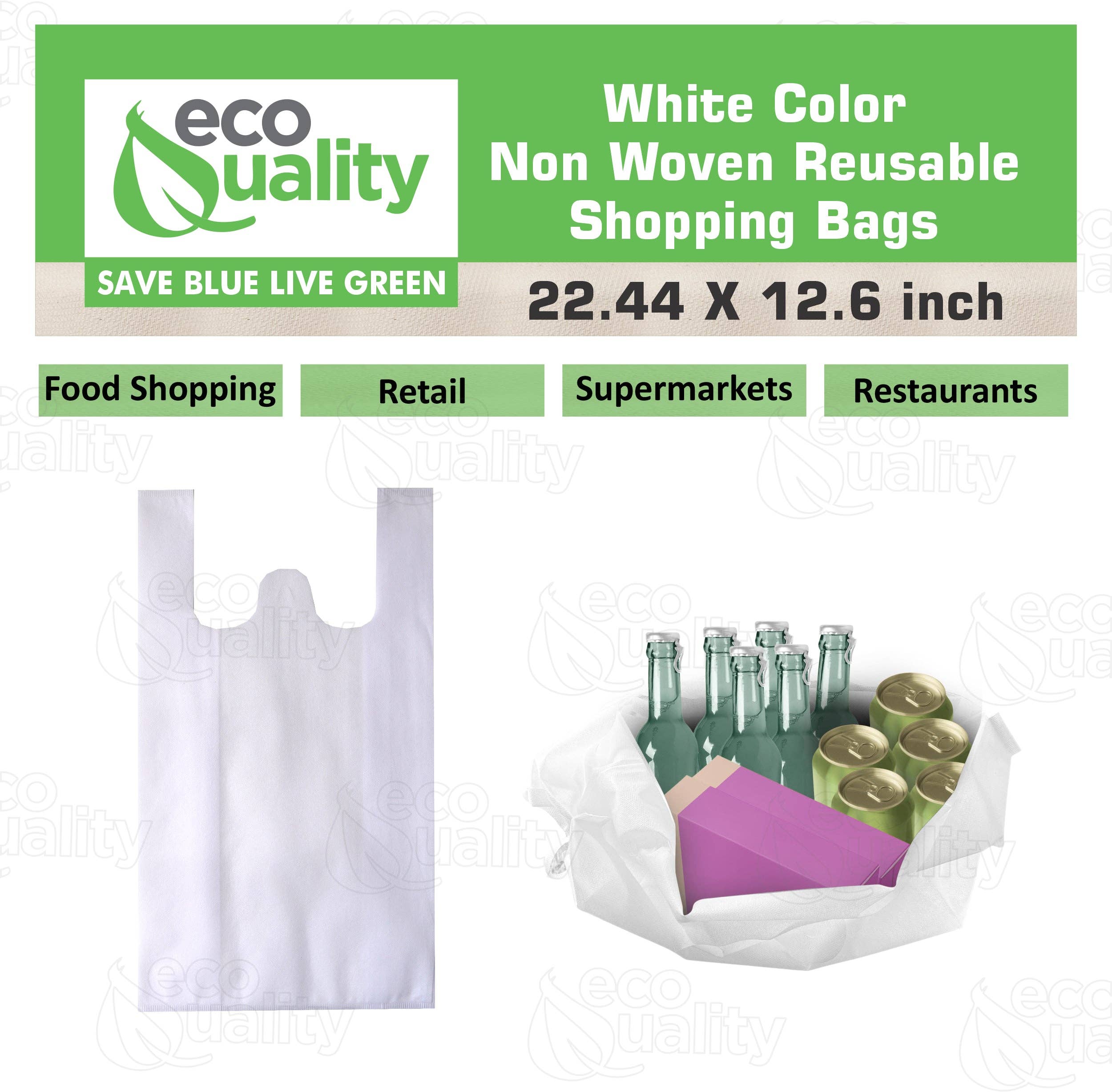 EcoQuality – Saco de mercearia/compras por atacado – Sacos de compras de T-shirt branca reutilizável não tecida grandes3