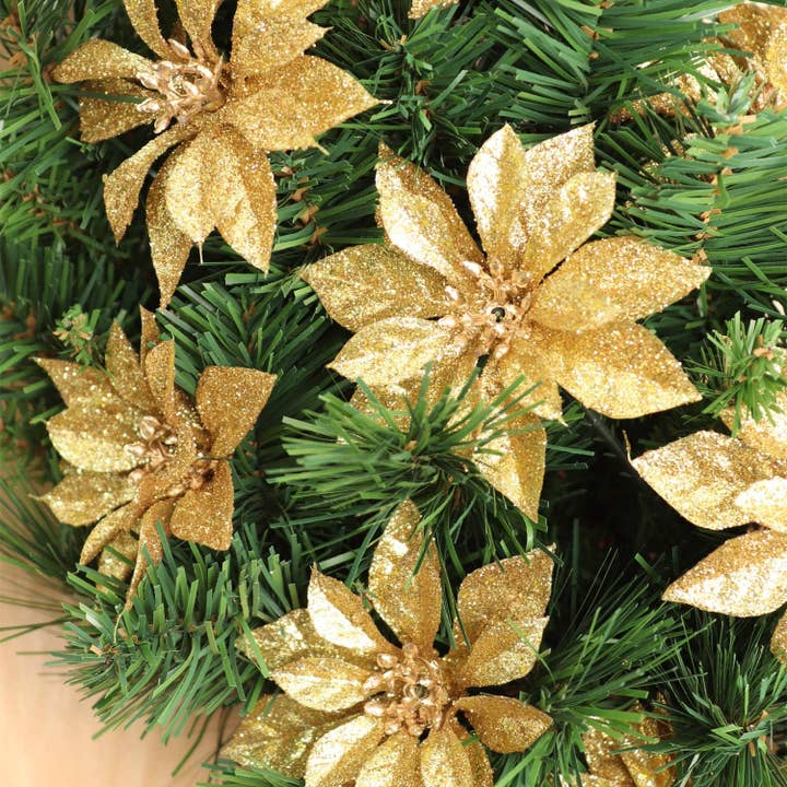 Larksilk - Wholesale Christmas Decoration - 2PC 4-Inch Gold Glitter Poinsettia Picks for Christmas2