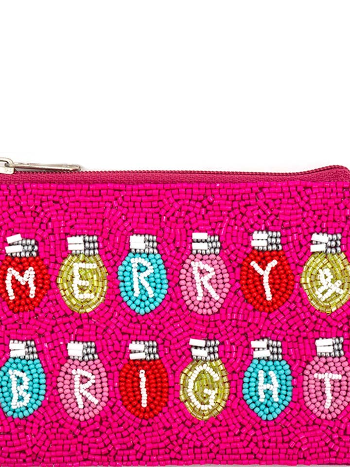 SEED BEAD MERRY BRIGHT CHRISTMAS MINI COIN PURSE 60-0481 for wholesale by anbfashion