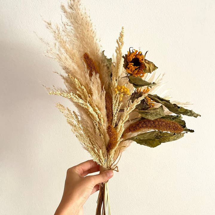 Fidos Design - Vente Fleur séchée/pressée - Bouquet de mariage d'herbe de pampa de tournesol/Minimaliste