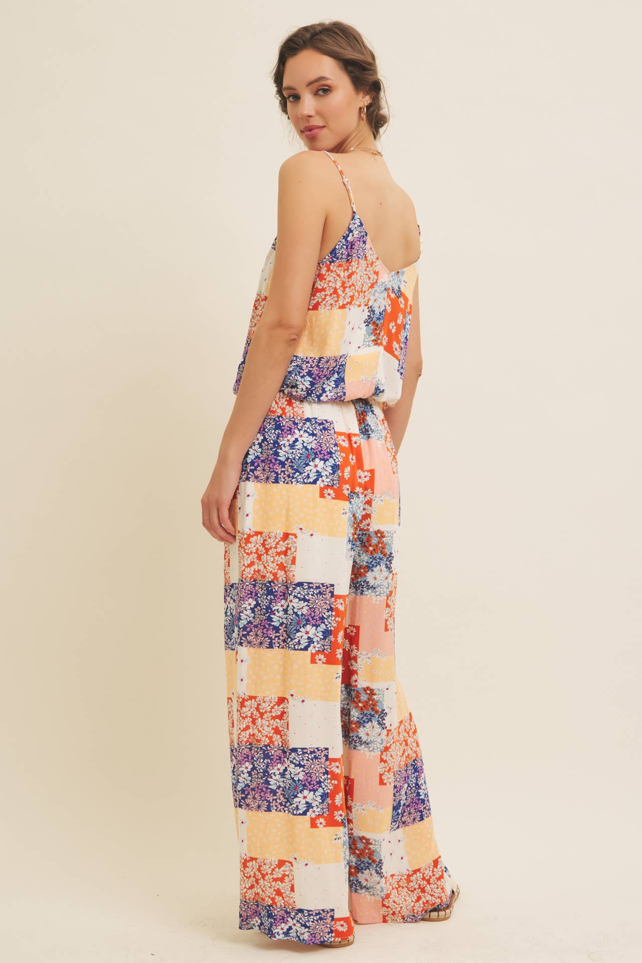 DENIM MULTI SOFT RAYON GAUZE FLORAL PATCHWORK WIDE LEG PANTS WITH POCKET for wholesale on Faire13