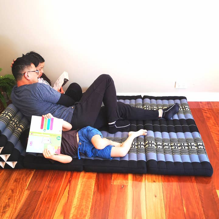 XL double bed size Thai Triangle Pillow Daybed THREE FOLDS Blue Elephant.-out stock for wholesale by funyards