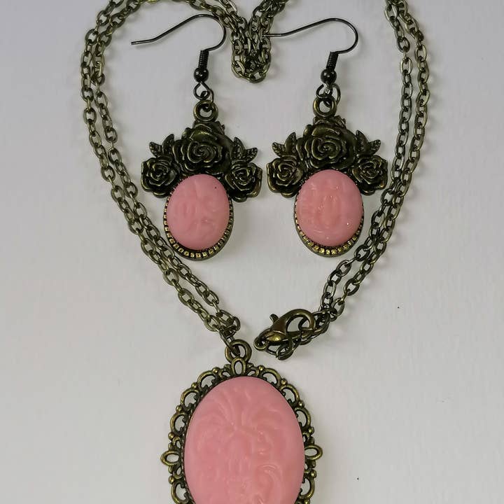 Barok lyserød blomst sæt for engroshandel hos Blue Moon Bijoux