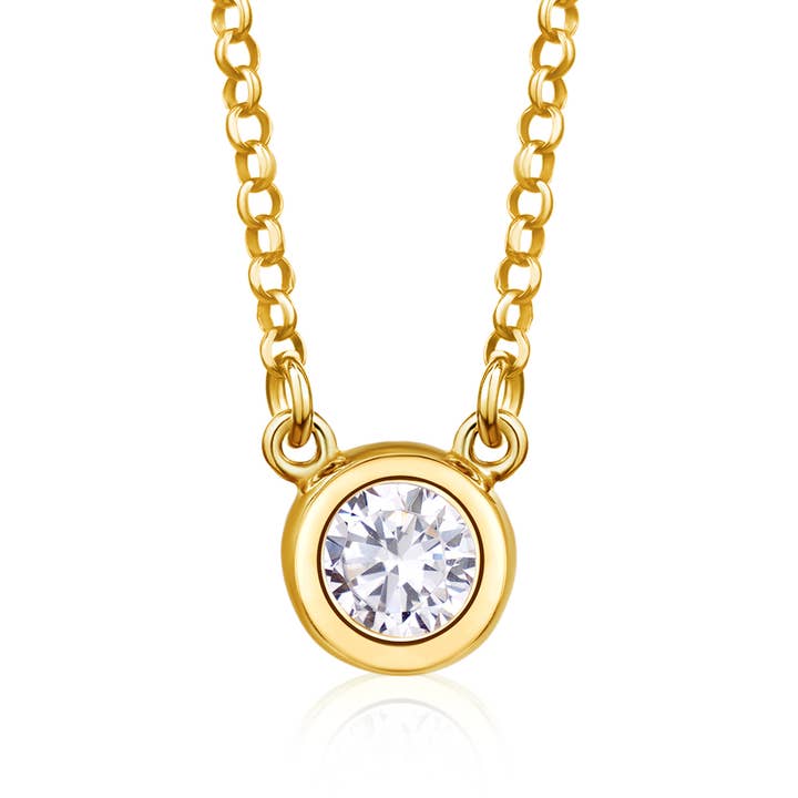 Sterling Silver Polished Bezel Set Round Diamond Necklace for wholesale by Massete
