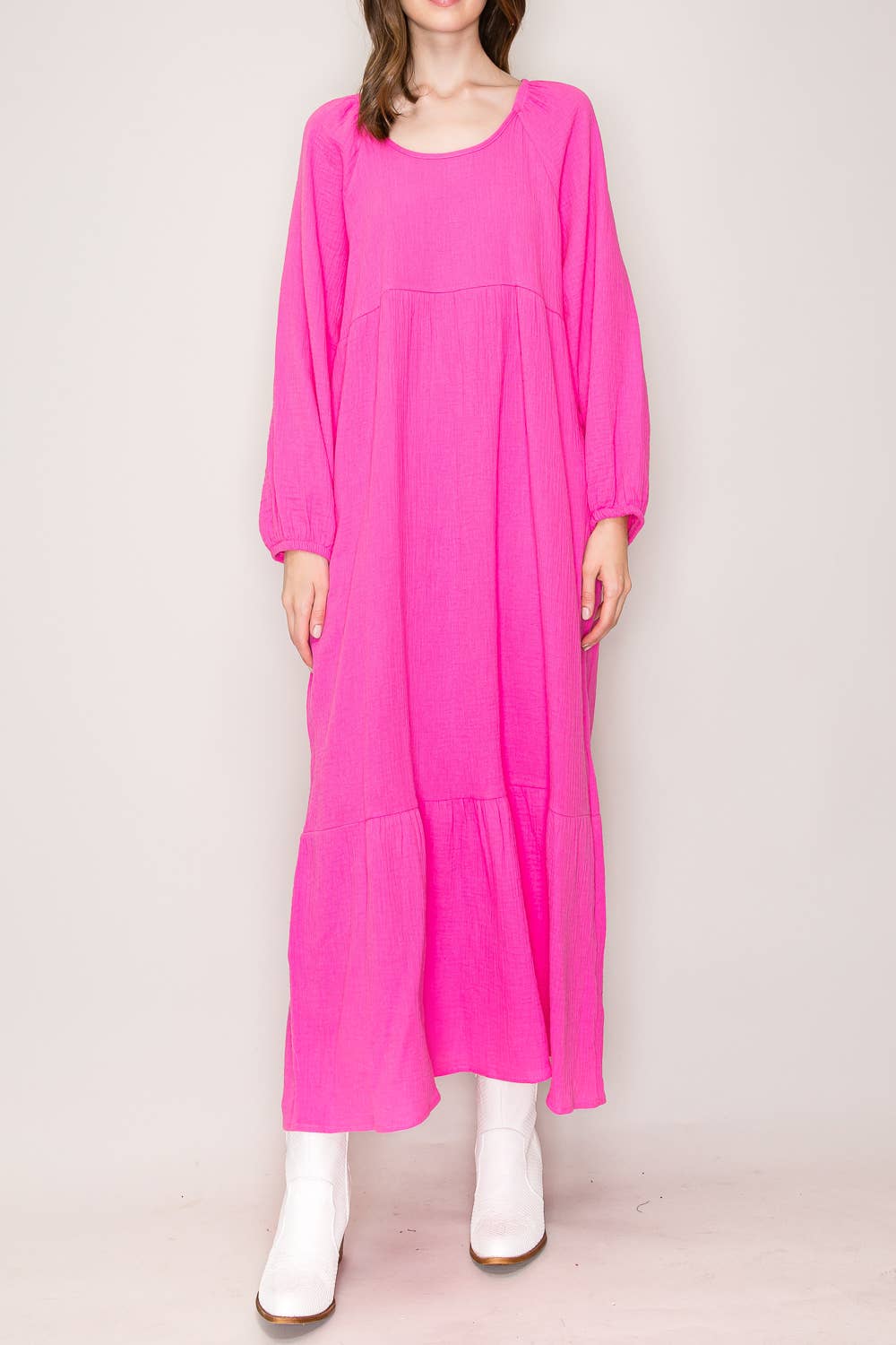 Chris & Carol Apparel - Wholesale Dress - Women's - NI51D-pocket - Cotton Gauze Ruffle Dress4