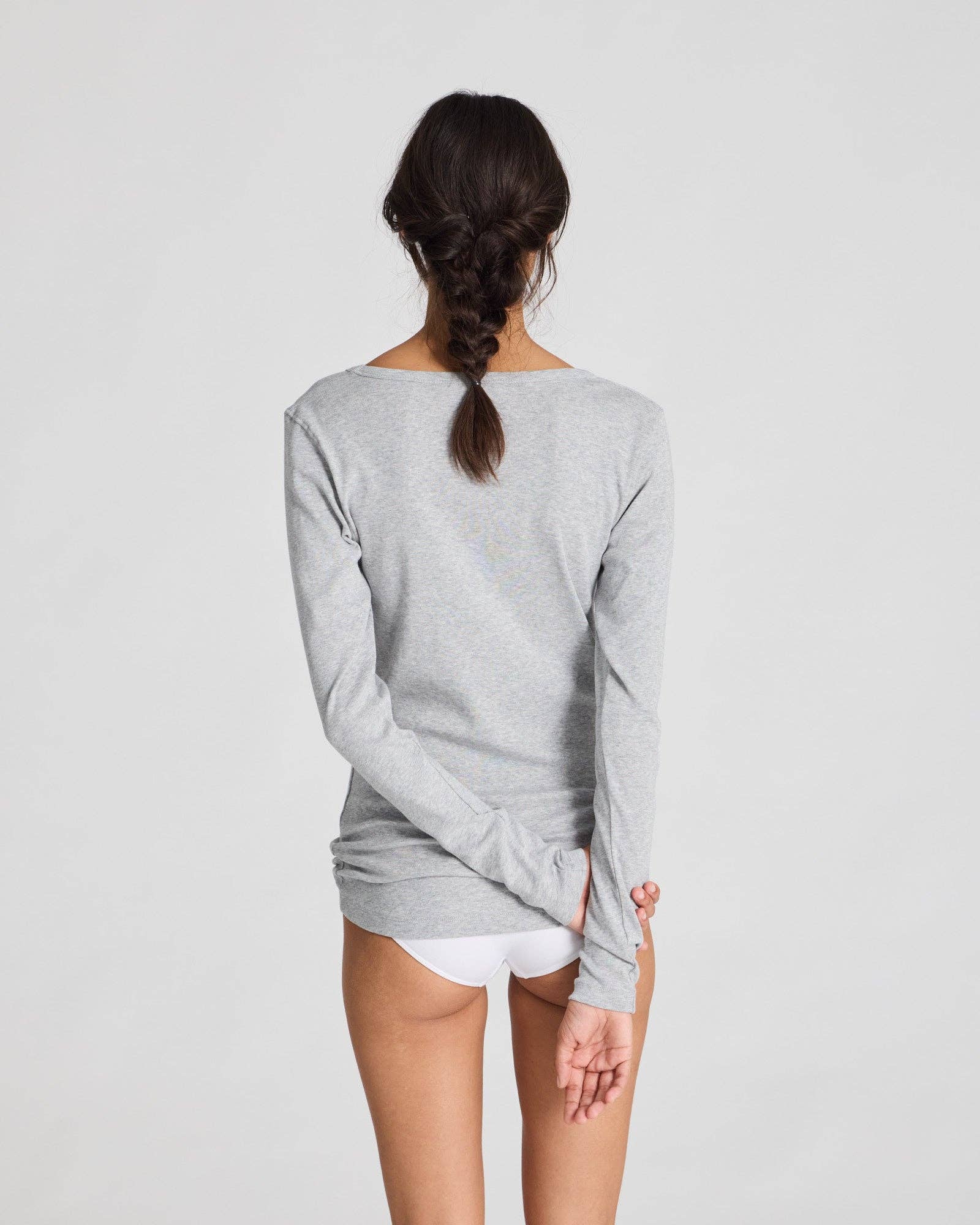 gai-lisva - Wholesale T-Shirt - Women's - Ivy Cotton 1x1 RIB L/S Tee GOTS 243975 - Light Grey Melange2