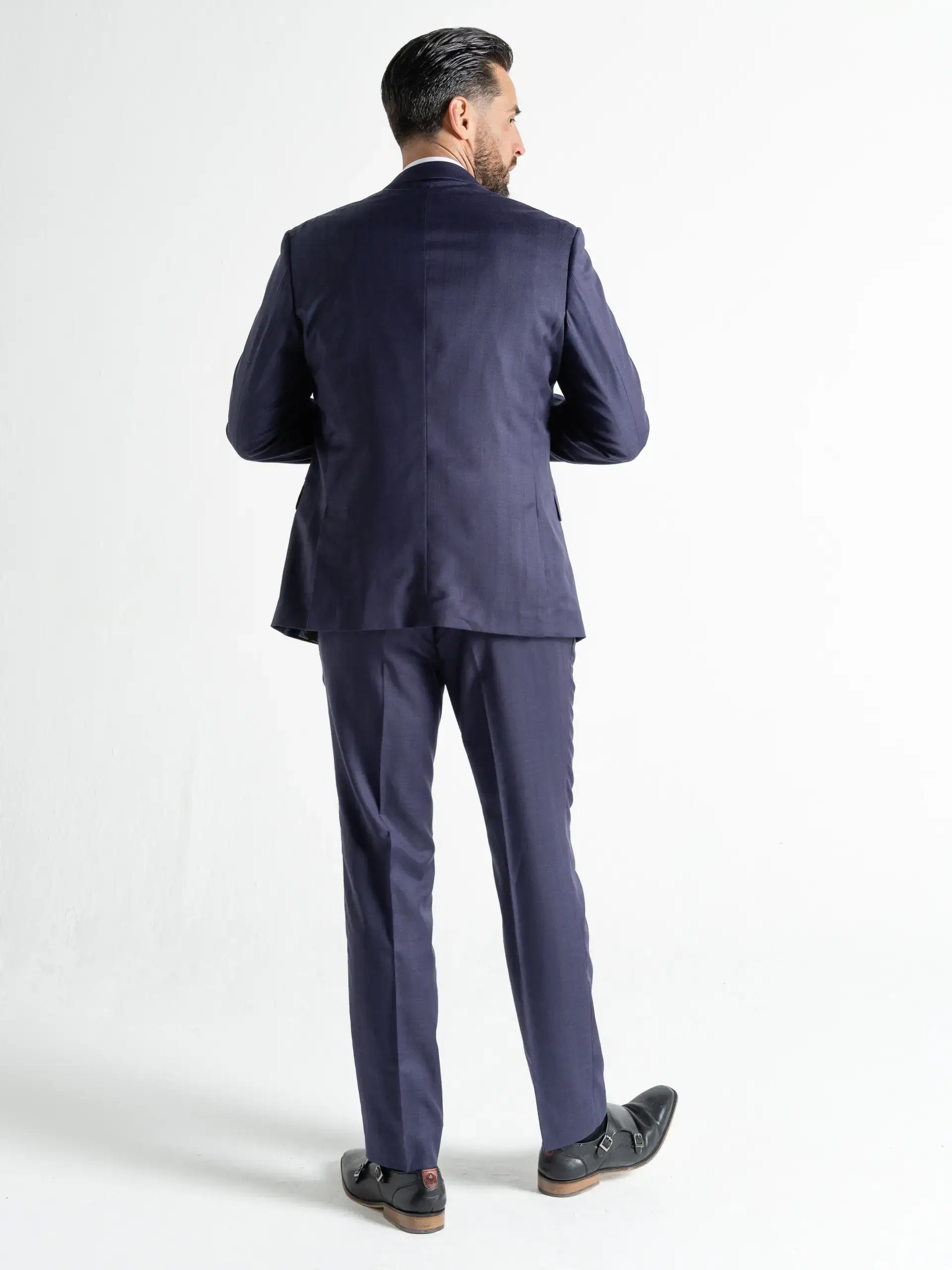 V2 classic – wholesale Suit set – men's – Chelsea - Plum with Blue Pinstripe Three Piece Suit1