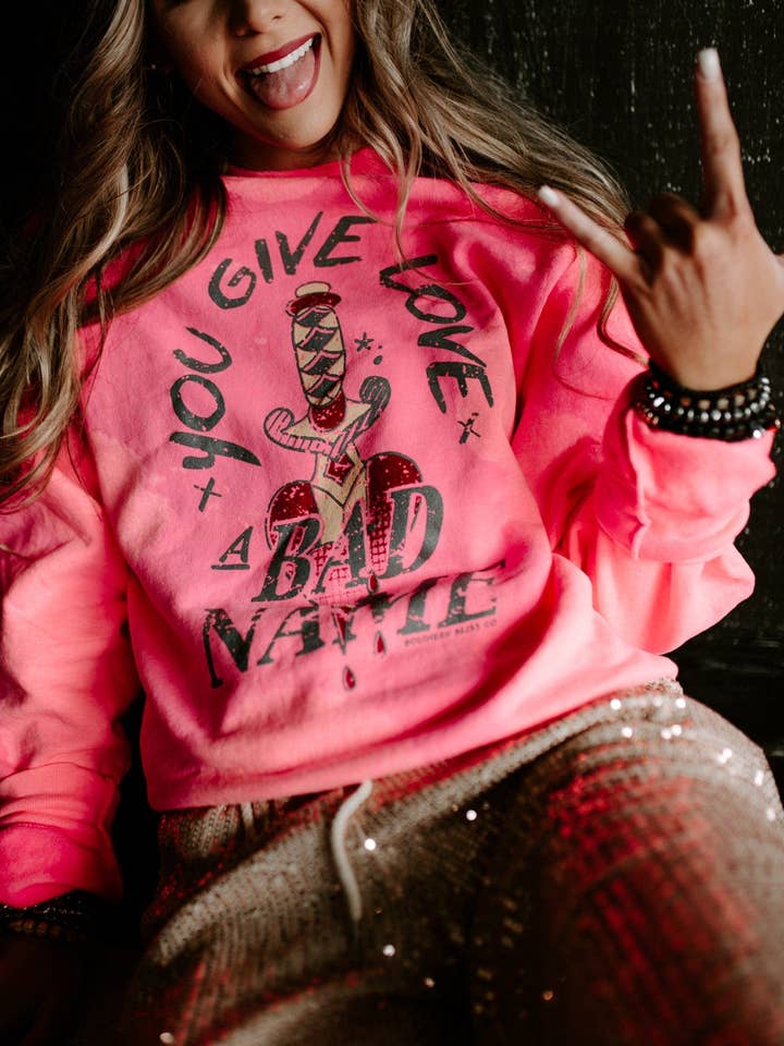 A Bad Name Pink Bleached Sweatshirt for wholesale by Southern Bliss Co.