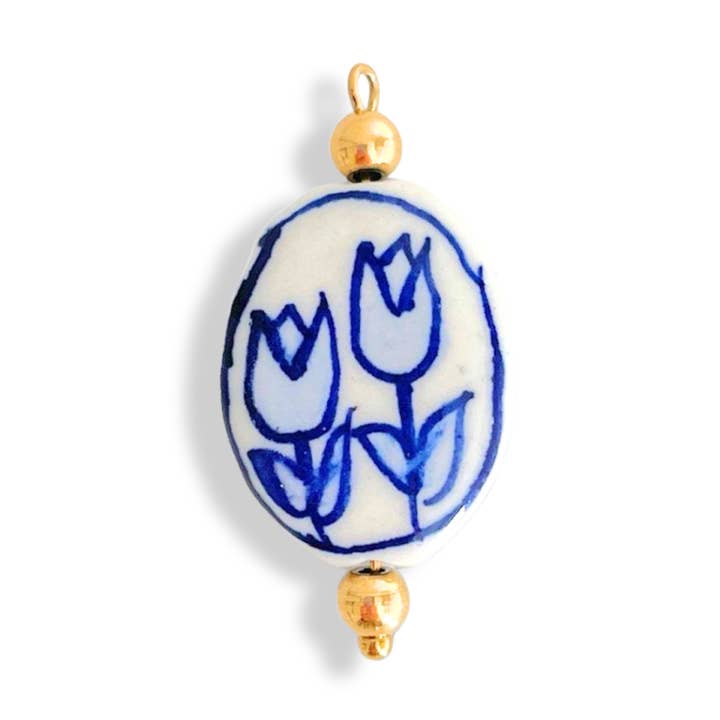 Hand painted Vintage Tulip Ceramic Charm For Charm Necklace for wholesale by Savvy Bling